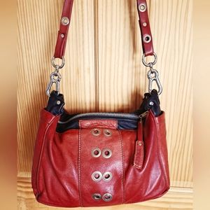 Trace Lambskin Leather Red & Black Rivet Hobo